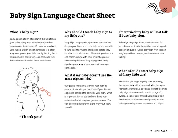 Baby Sign Language Cheat Sheet Preview Image