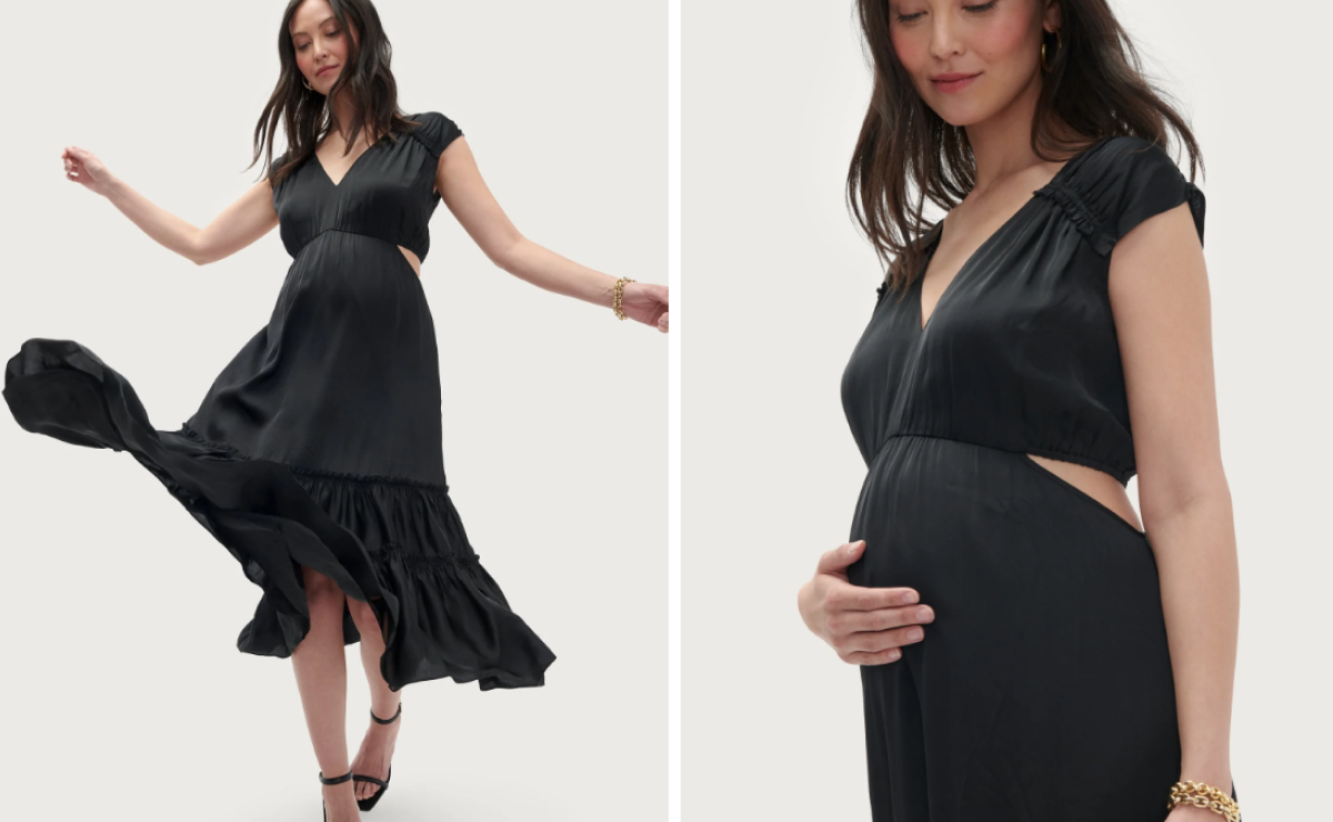 Women in black maternity dress